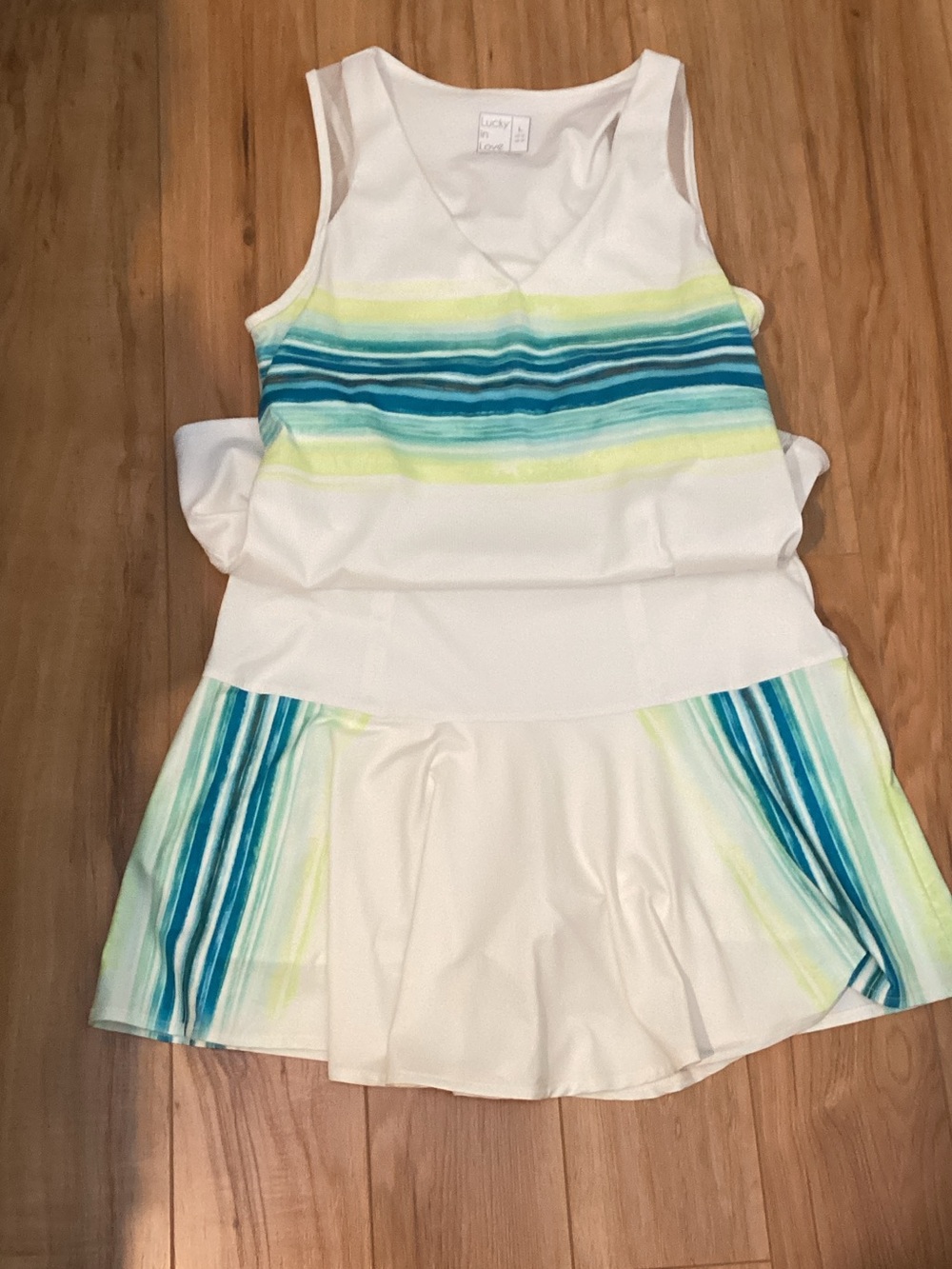 Lucky in Love White Tank Tennis Dress with Blue and Yellow Stripes